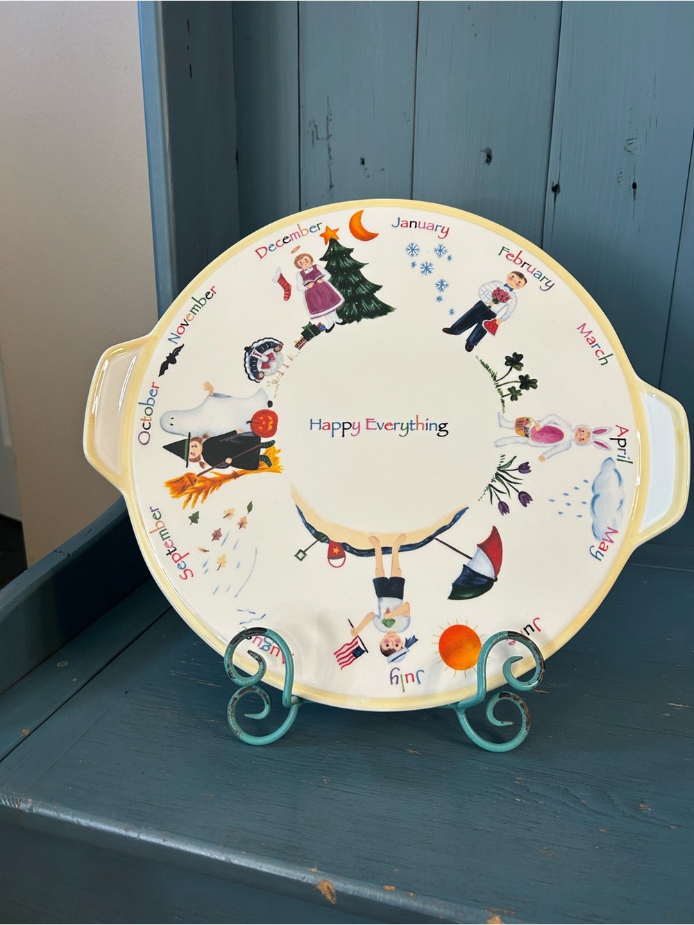 Happy Everything Ceramic Serving Platter - Cream Holiday Seasons Design